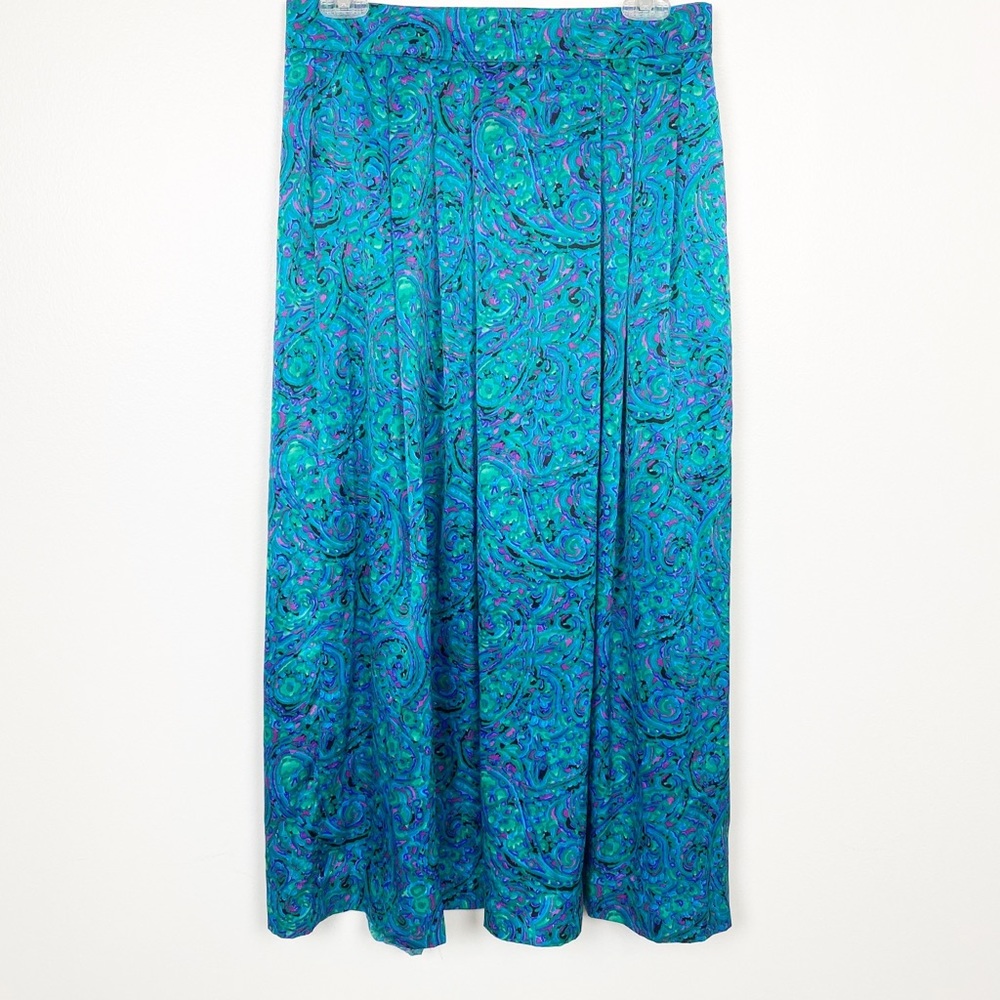 Vintage Prophecy Skirt Green Blue Satin Maxi